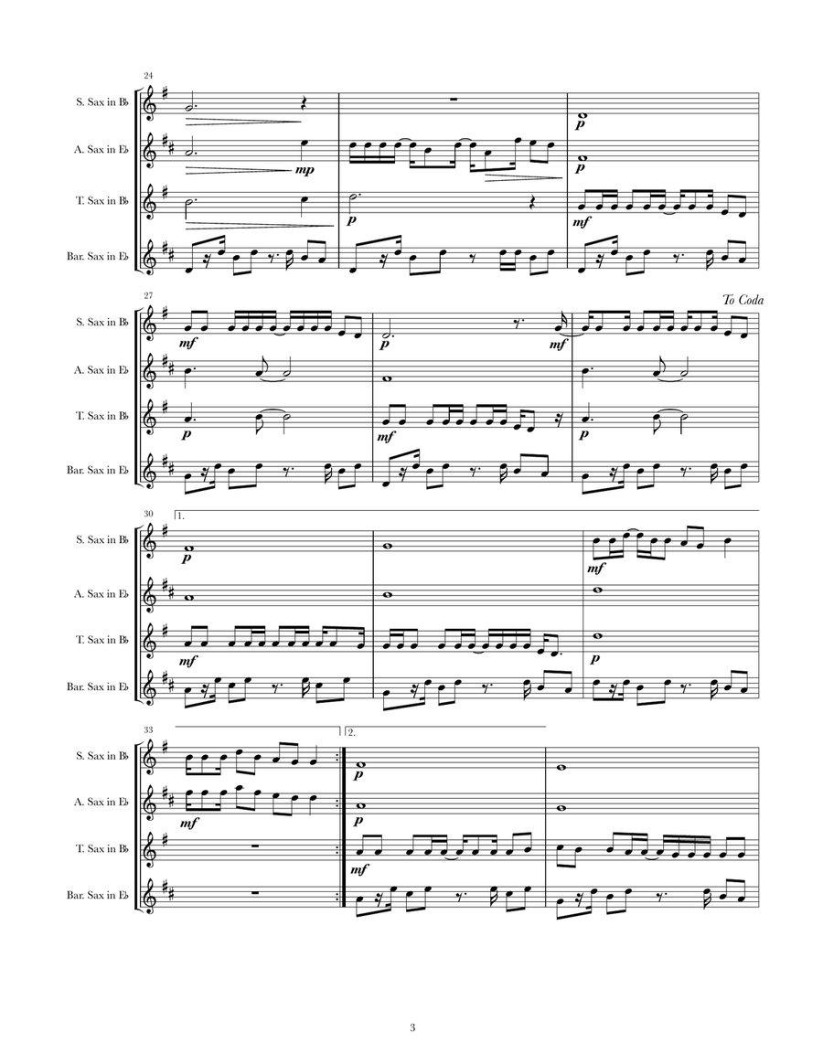 Hawaiian Roller Coaster Ride Saxophone Quartet scores gallery preview page 3