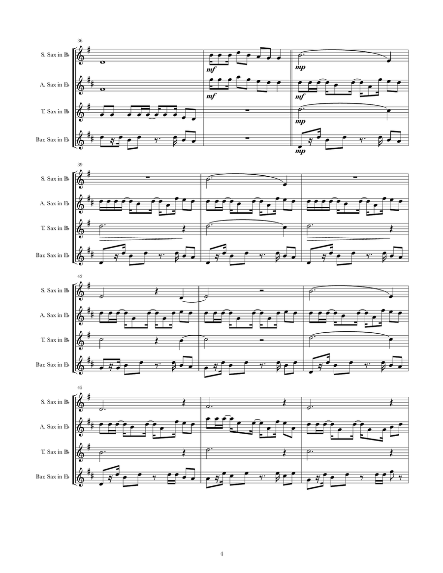 Hawaiian Roller Coaster Ride Saxophone Quartet scores gallery preview page 4