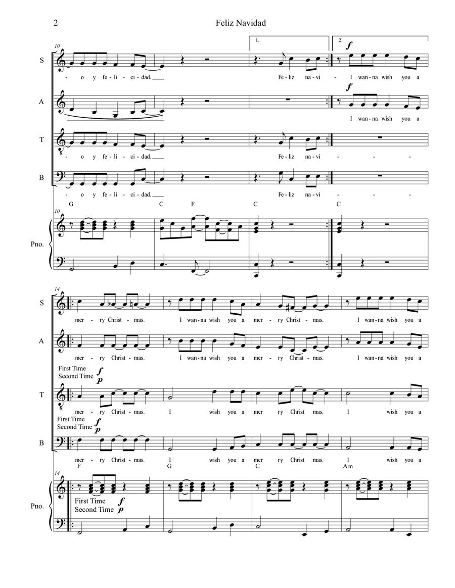 Feliz Navidad 4-Part scores gallery preview page 4