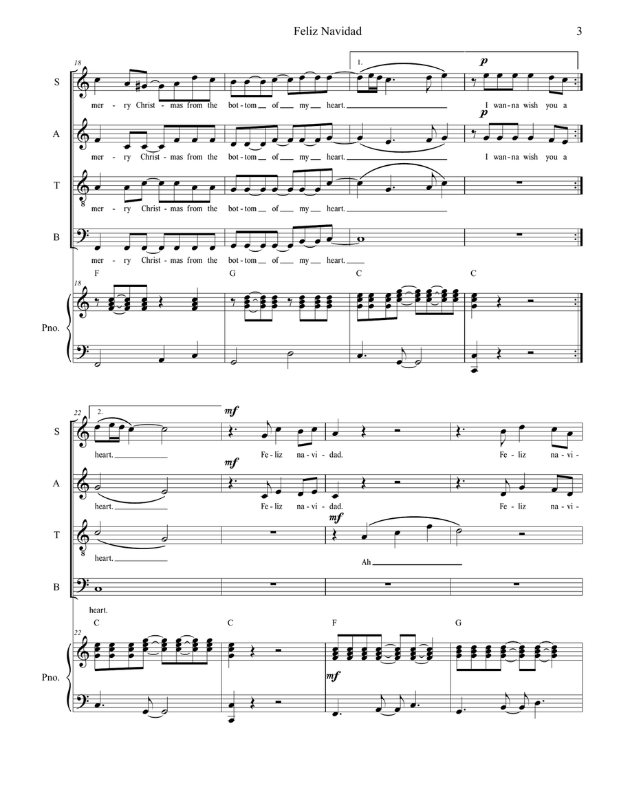 Feliz Navidad 4-Part scores gallery preview page 5
