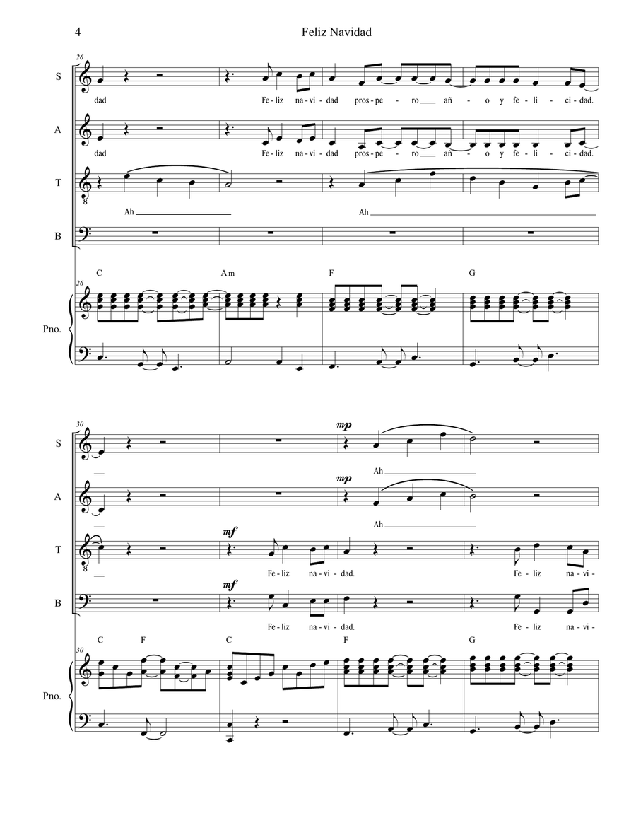 Feliz Navidad 4-Part scores gallery preview page 6