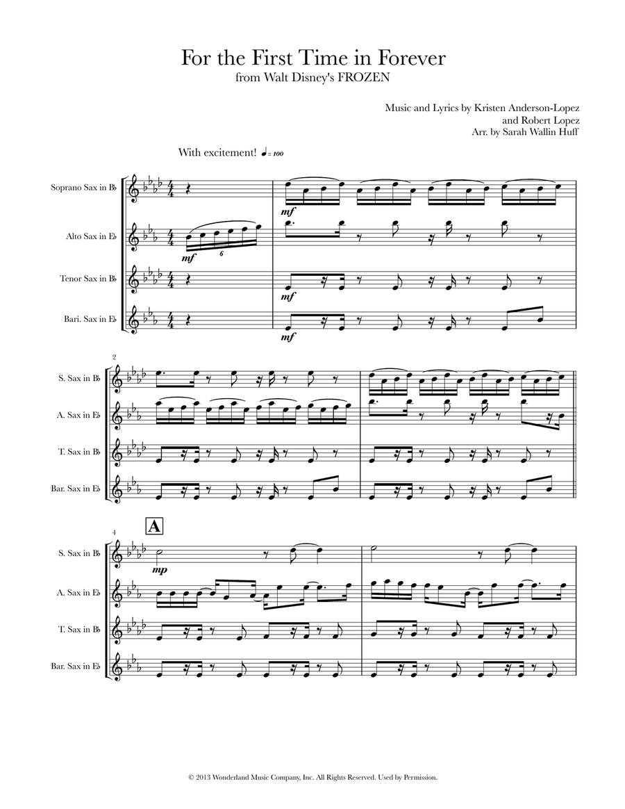 For The First Time In Forever Saxophone Quartet scores gallery preview page 1
