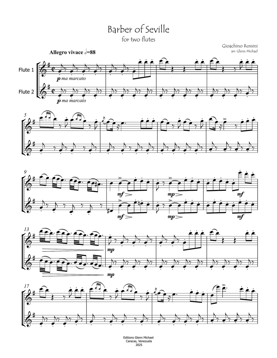 Barber of Seville for TWO FLUTES Flute Duet scores gallery preview page 2