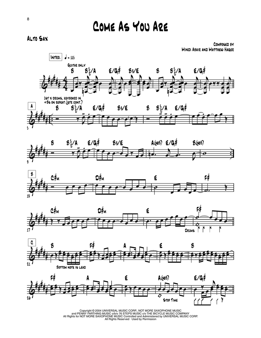 Come As You Are Come As You Are Alto Saxophone scores gallery preview page 1