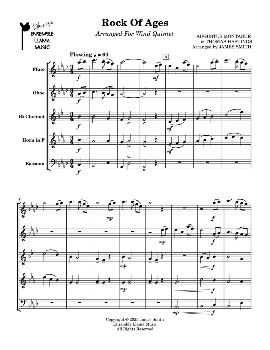 Rock Of Ages - For Wind Quintet Woodwind Quintet scores gallery preview page 1