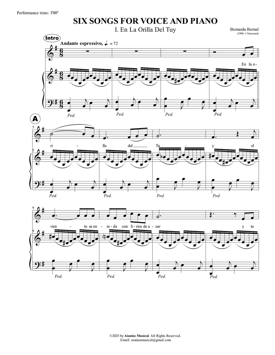 Six Songs For Voice And Piano - I. En La Orilla Del Tuy Piano, Vocal scores gallery preview page 3
