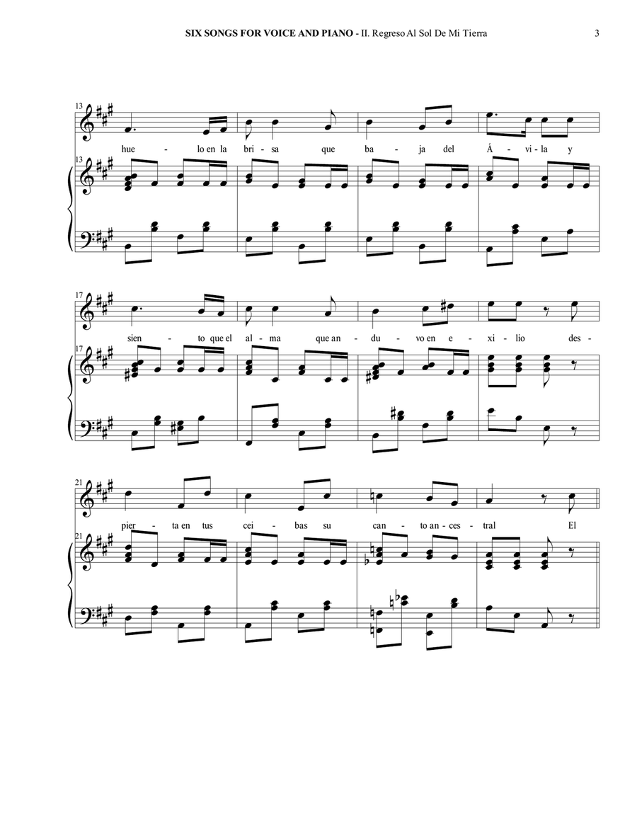 Six Songs For Voice And Piano - II. Regreso Al Sol De Mi Tierra Piano, Vocal scores gallery preview page 4