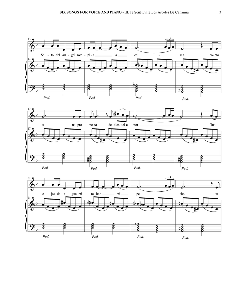 Six Songs For Voice And Piano - III. Te Soñé Entre Los Árboles De Canaima Piano, Vocal scores gallery preview page 4