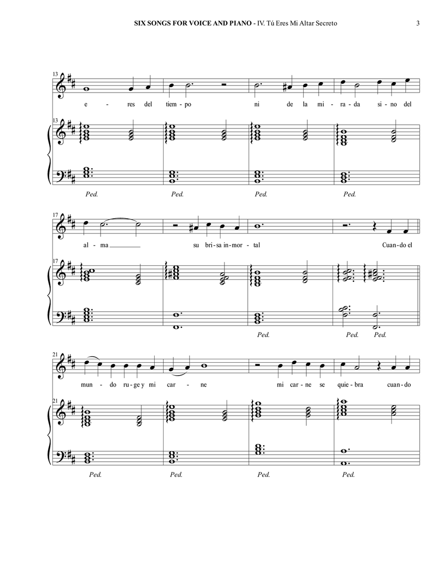 Six Songs For Voice And Piano - IV. Tú Eres Mi Altar Secreto Piano, Vocal scores gallery preview page 4