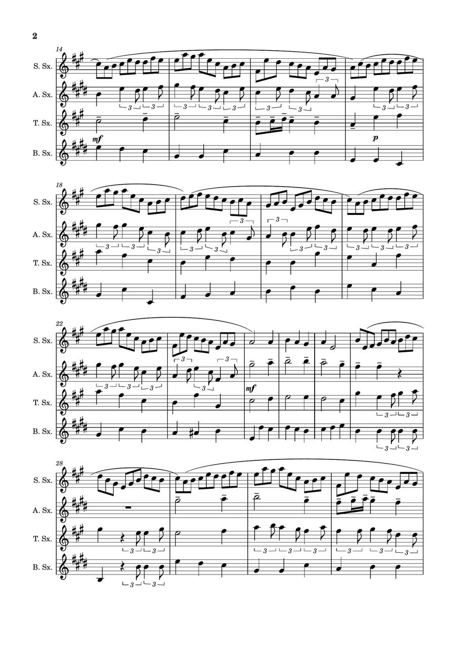 J. S. Bach - Jesu, Joy of Man´s Desiring. Saxophone Quartet with Parts. Saxophone Quartet scores gallery preview page 2