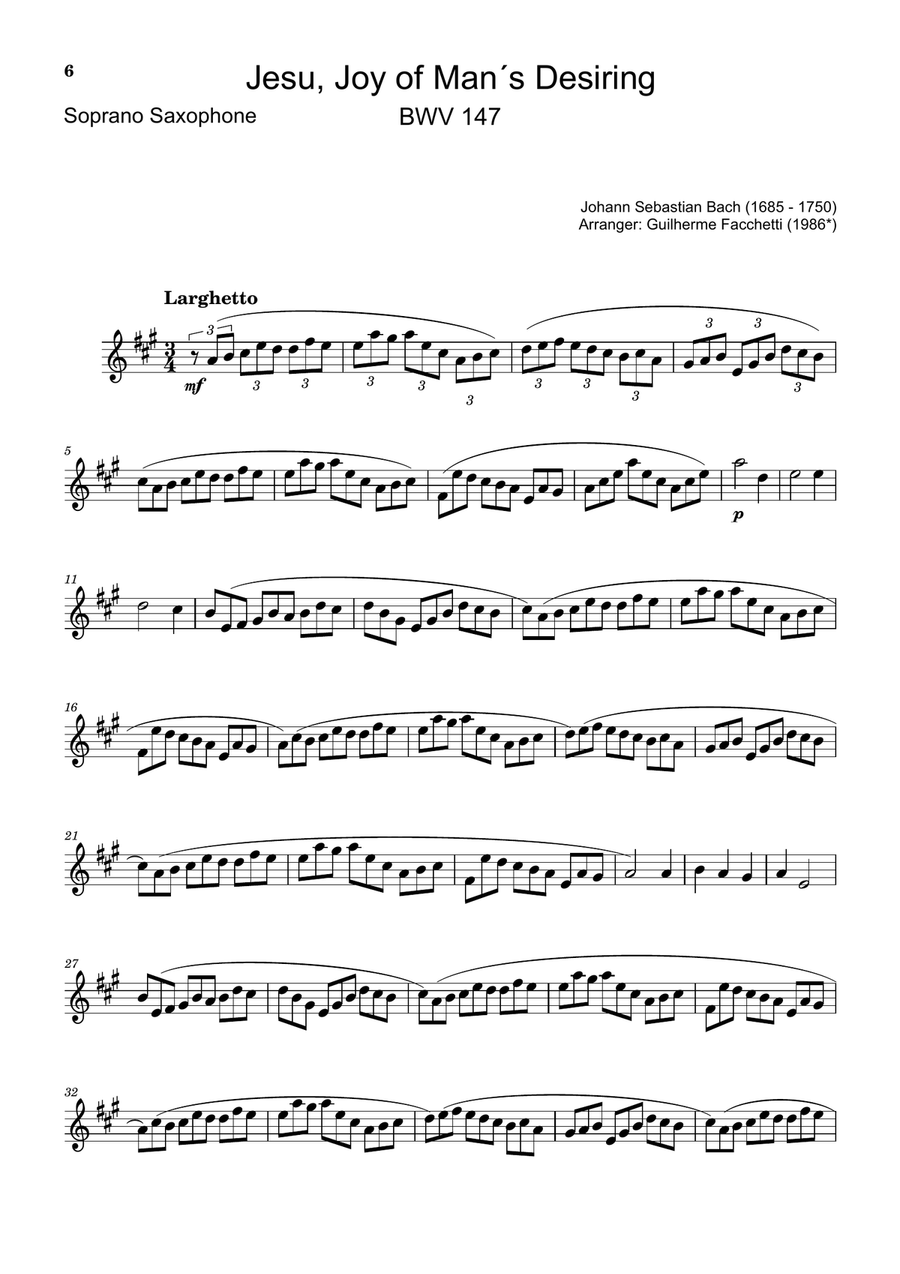 J. S. Bach - Jesu, Joy of Man´s Desiring. Saxophone Quartet with Parts. Saxophone Quartet scores gallery preview page 6
