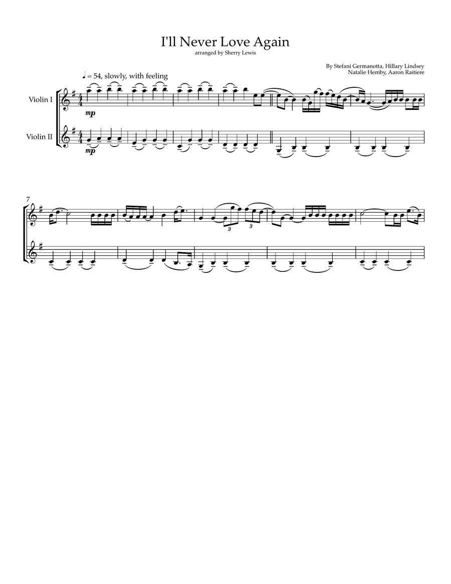 I'll Never Love Again I'll Never Love Again String Duet scores gallery preview page 1