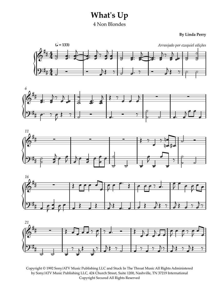What's Up What's Up Easy Piano scores gallery preview page 1