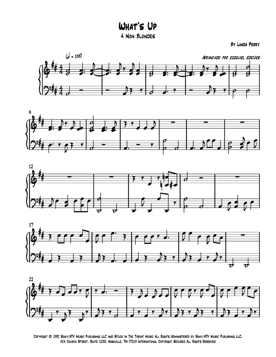 What's Up What's Up Easy Piano scores gallery preview page 1