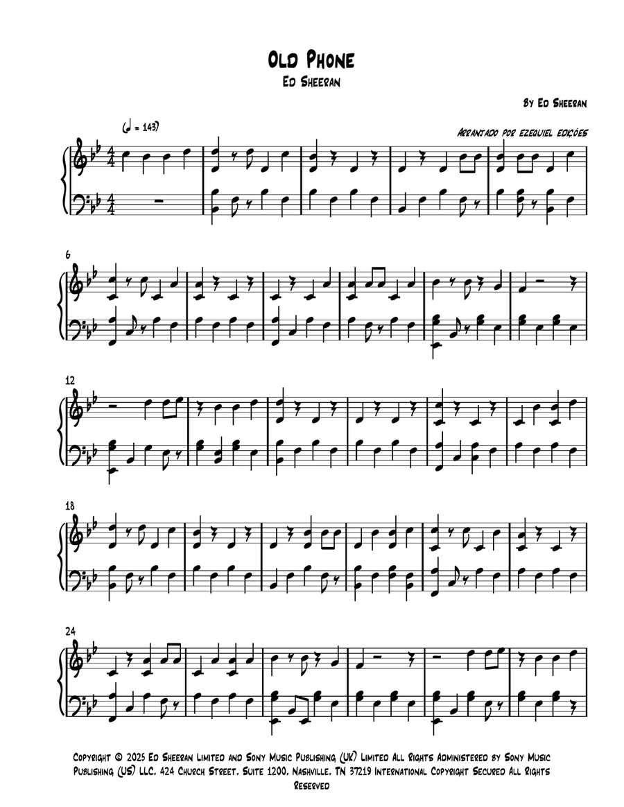 Old Phone Old Phone Easy Piano scores gallery preview page 1