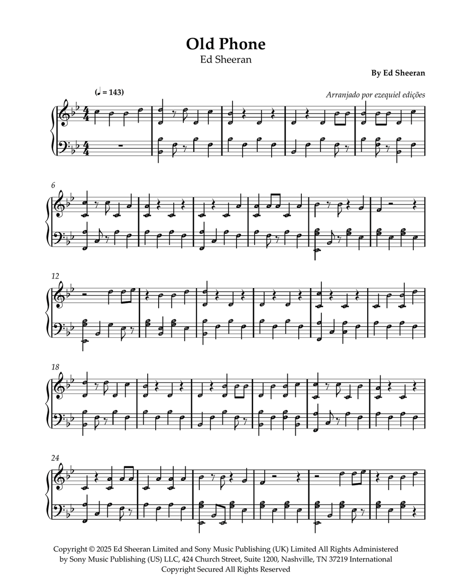 Old Phone Old Phone Easy Piano scores gallery preview page 1