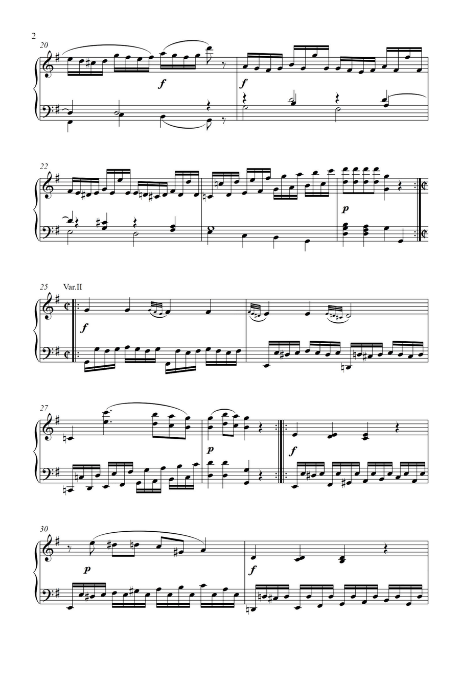 Variations on Unser Dummer Pobel meint in G Major K.455 - Wolfgang Amadeus Mozart Piano Solo scores gallery preview page 2