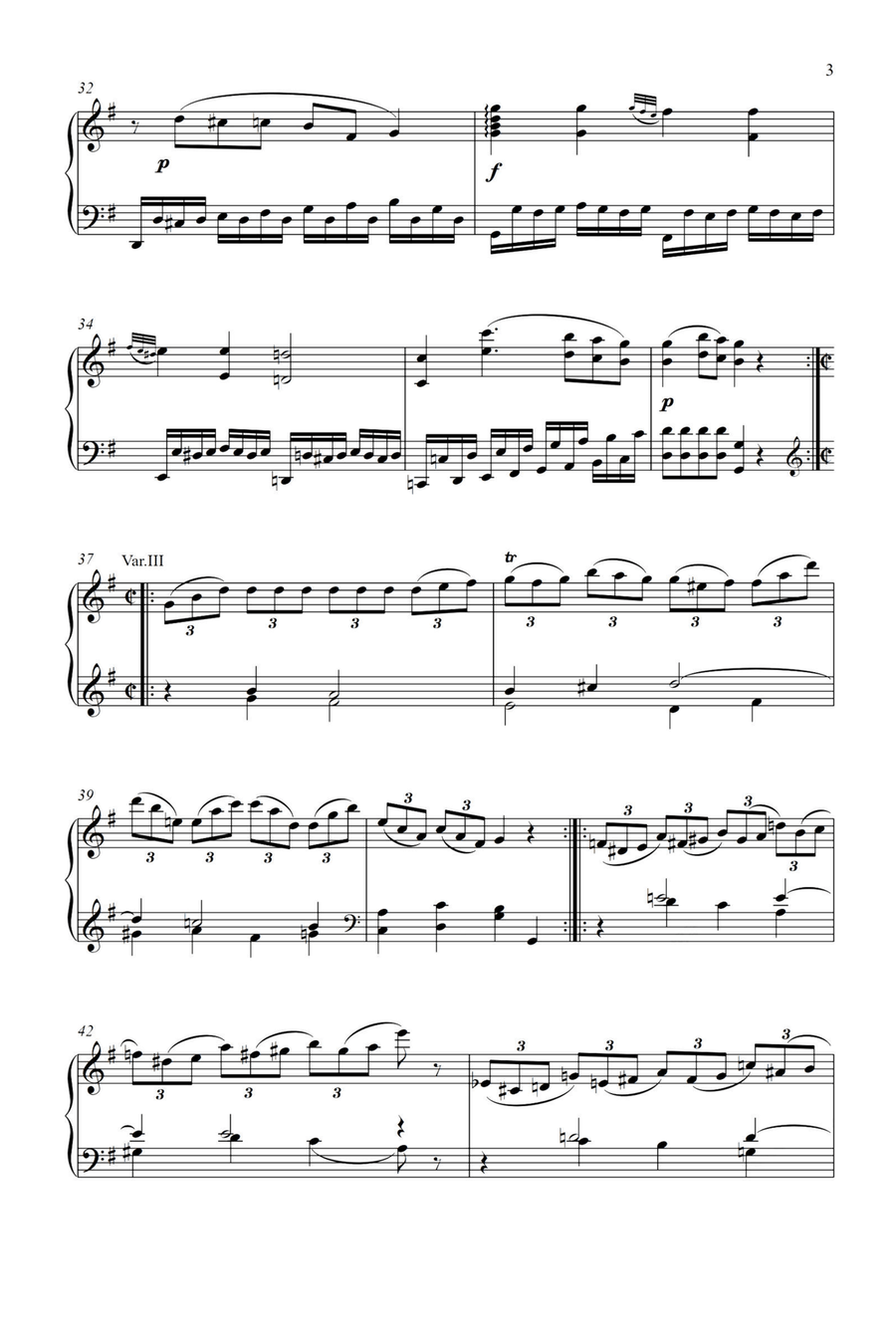 Variations on Unser Dummer Pobel meint in G Major K.455 - Wolfgang Amadeus Mozart Piano Solo scores gallery preview page 3