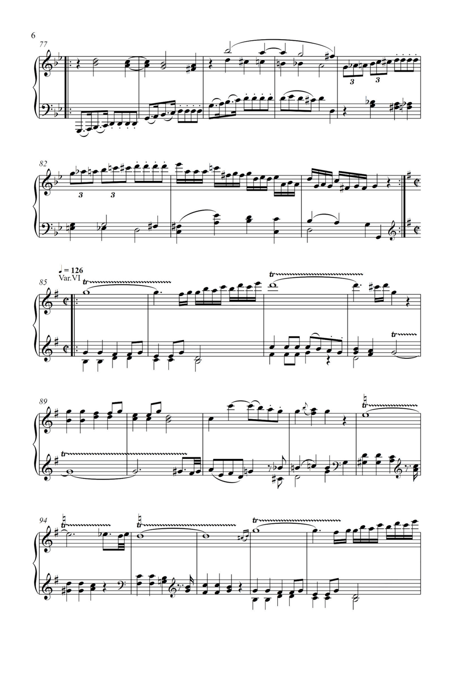 Variations on Unser Dummer Pobel meint in G Major K.455 - Wolfgang Amadeus Mozart Piano Solo scores gallery preview page 6