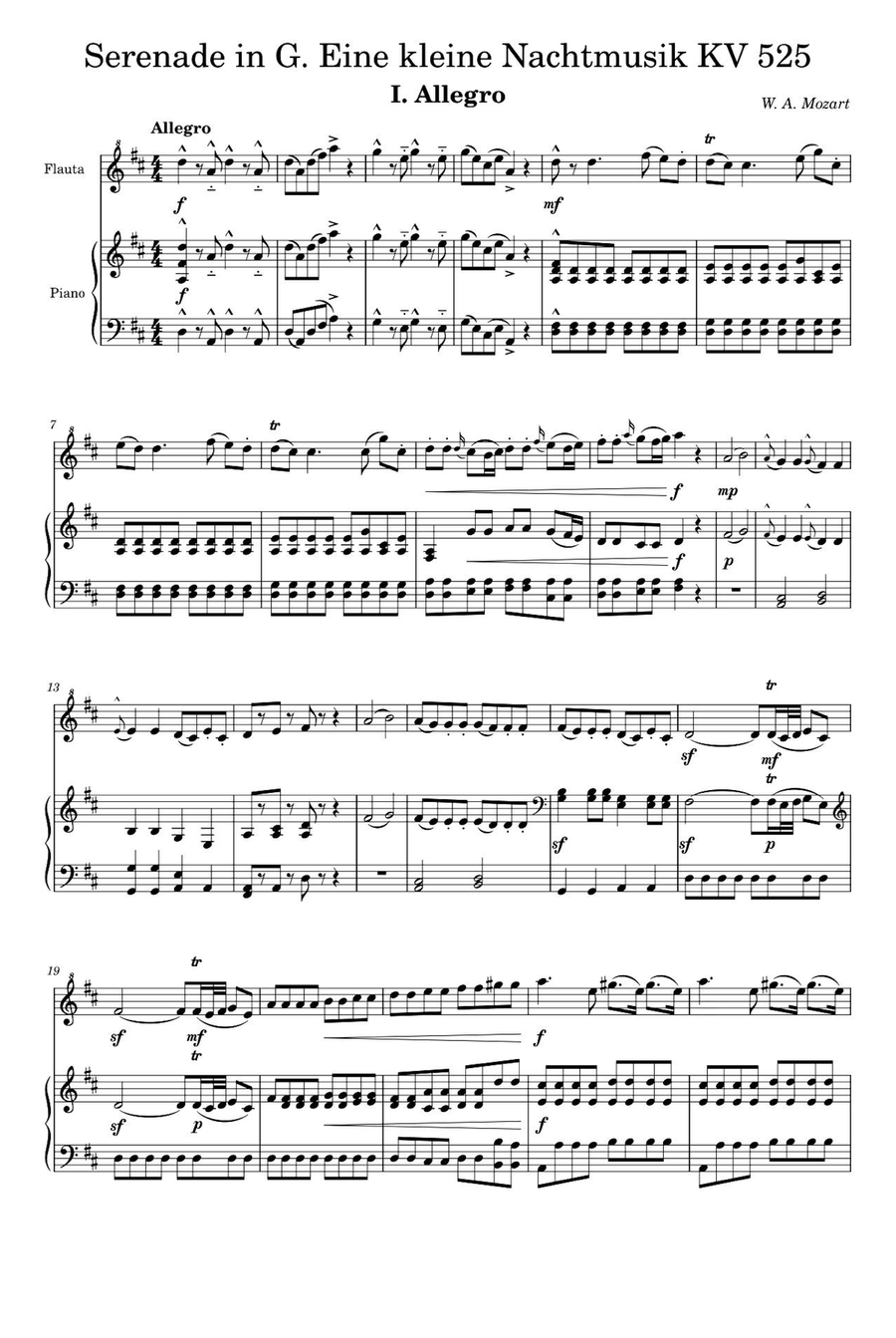 Eine kleine Nachtmusik KV 525 - Wolfgang Amadeus Mozart Flute Solo scores gallery preview page 1