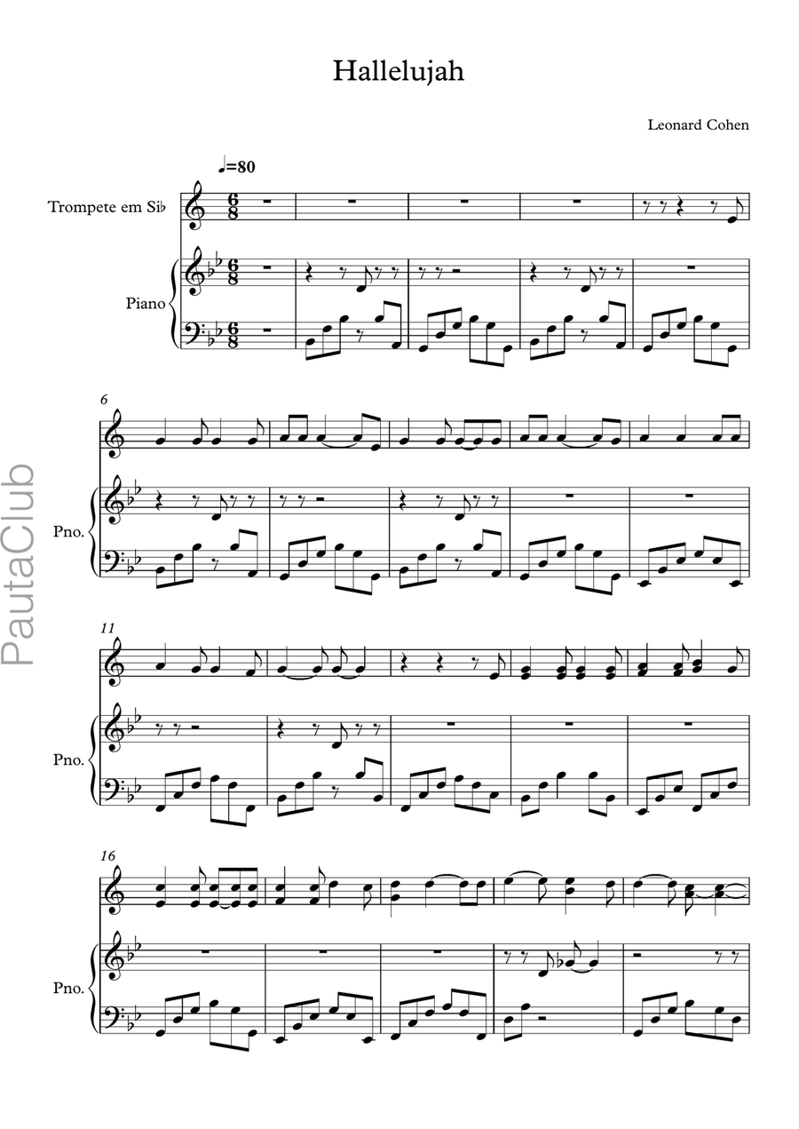 Hallelujah Hallelujah B-Flat Trumpet scores gallery preview page 1