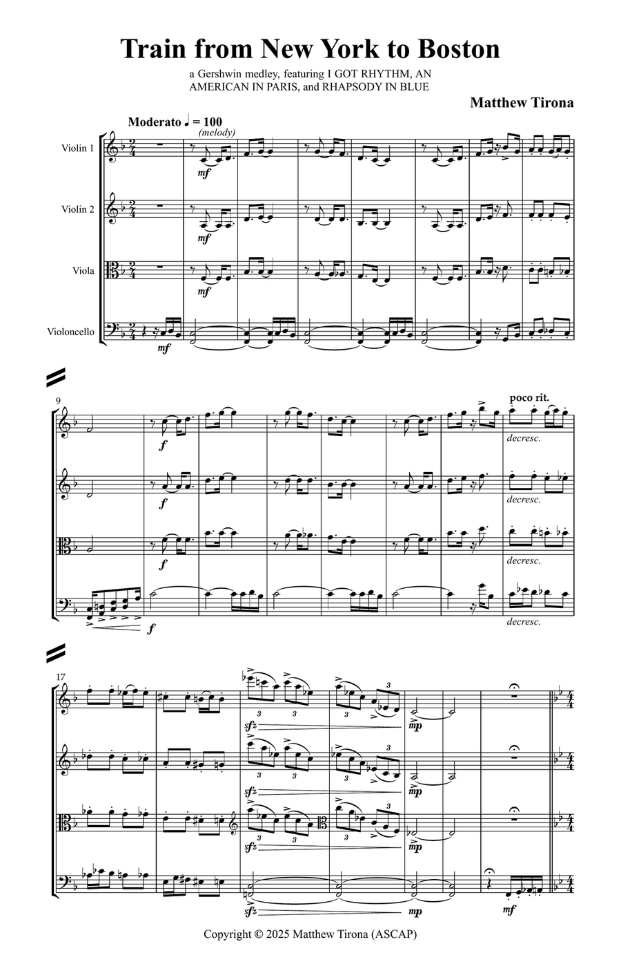 Train from New York to Boston (Gershwin Medley) String Quartet scores gallery preview page 3