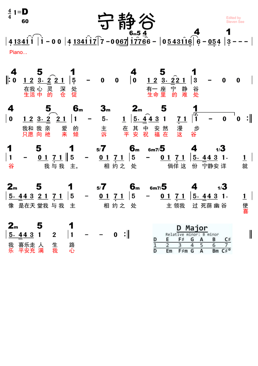 寧靜谷 Valley Of Peace 寧靜谷 Valley Of Peace Piano scores gallery preview page 1