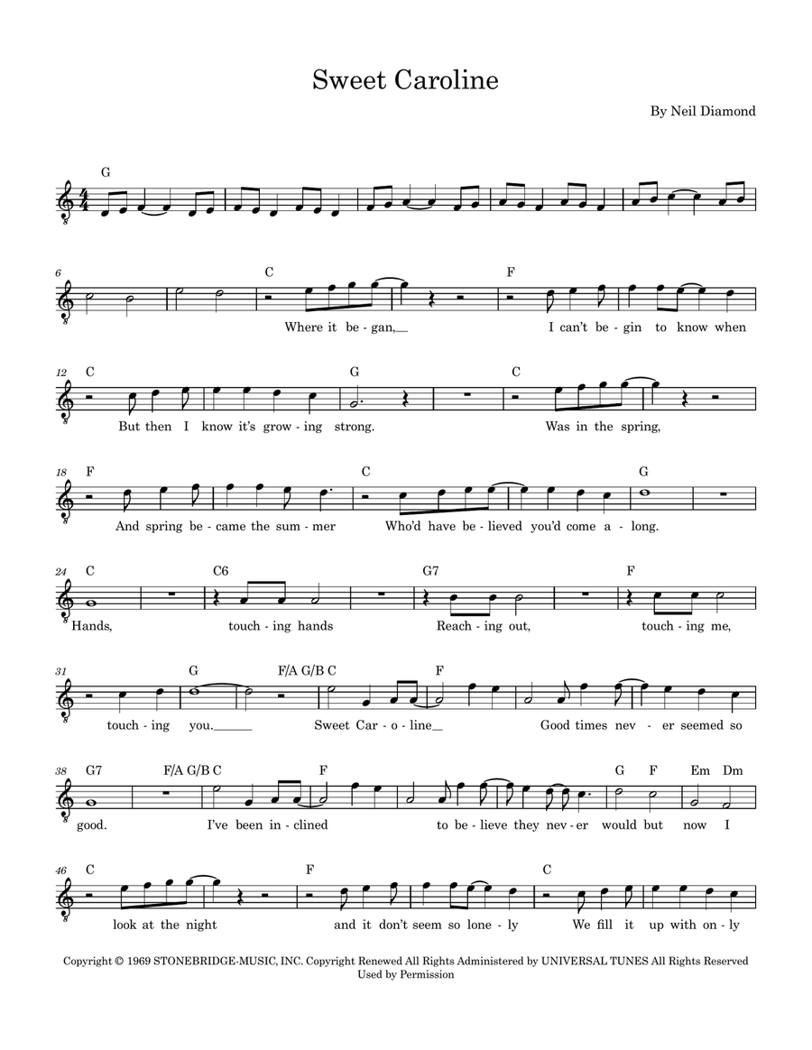 Sweet Caroline Sweet Caroline Piano scores gallery preview page 1