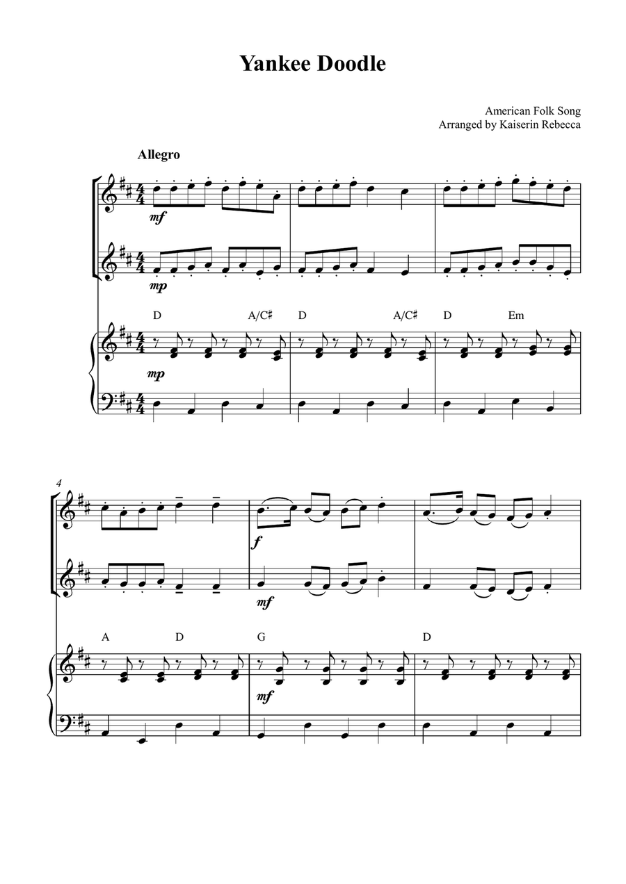 Yankee Doodle Yankee Doodle String Duet scores gallery preview page 1