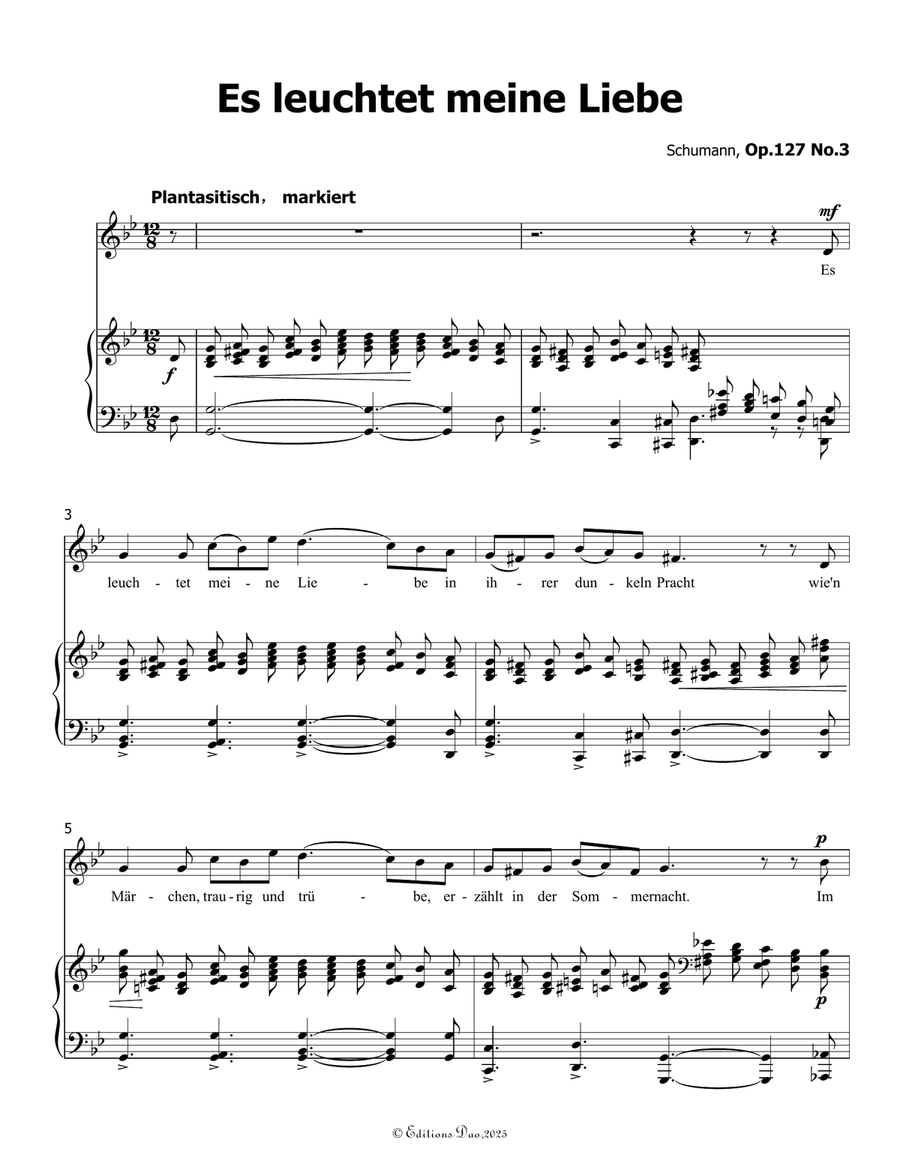 Es leuchtet meine Liebe, by Schumann, Op.127 No.3, in g minor Piano, Vocal scores gallery preview page 3
