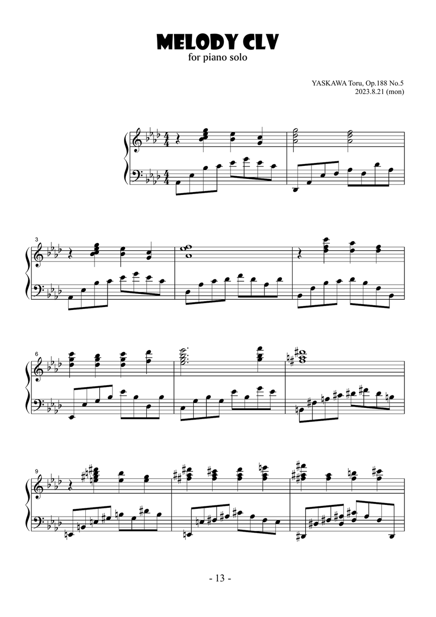 Melody No.155, A-flat mibor, Op.188 No.5 Piano Solo scores gallery preview page 2