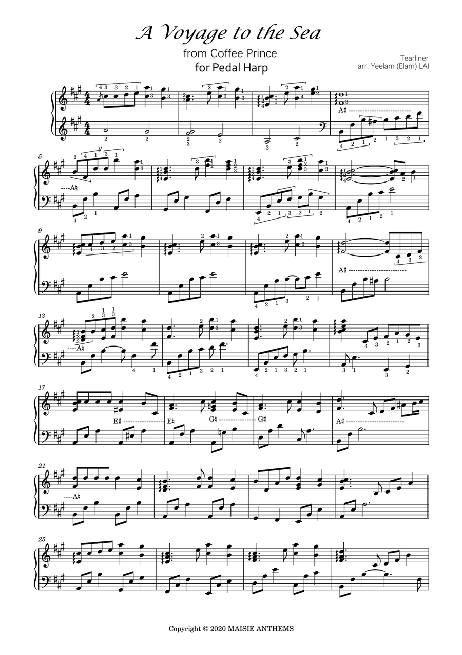 [Pedal harp] The Coffee Prince - Voyage to the Sea / Ocean Travel / Travel to the Sea Pedal Harp scores gallery preview page 1