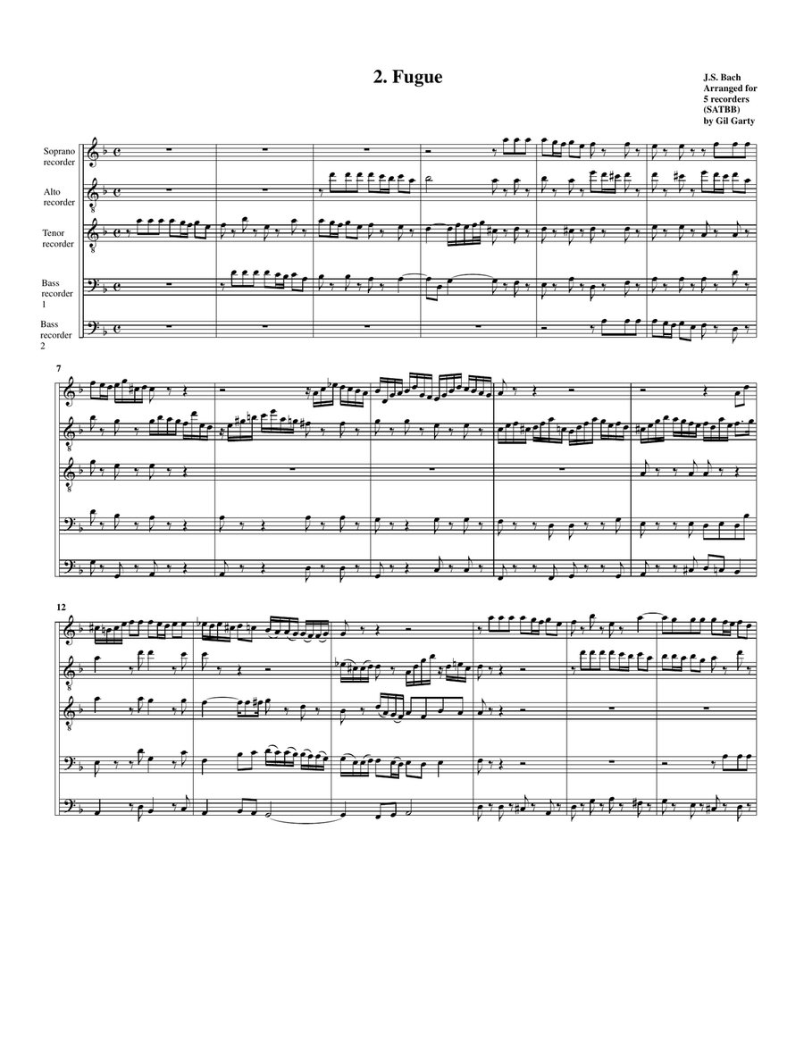 Fugue, BWV 539/II (arrangement for 5 recorders) Soprano Recorder scores gallery preview page 2