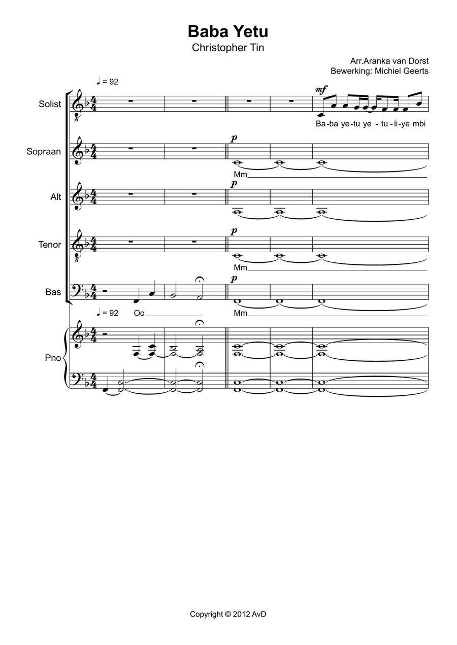 Baba Yetu Baba Yetu 4-Part scores gallery preview page 1