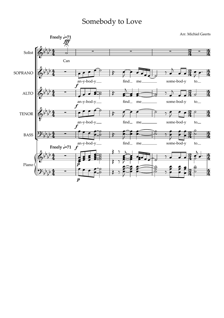 Somebody To Love Somebody To Love 4-Part scores gallery preview page 1
