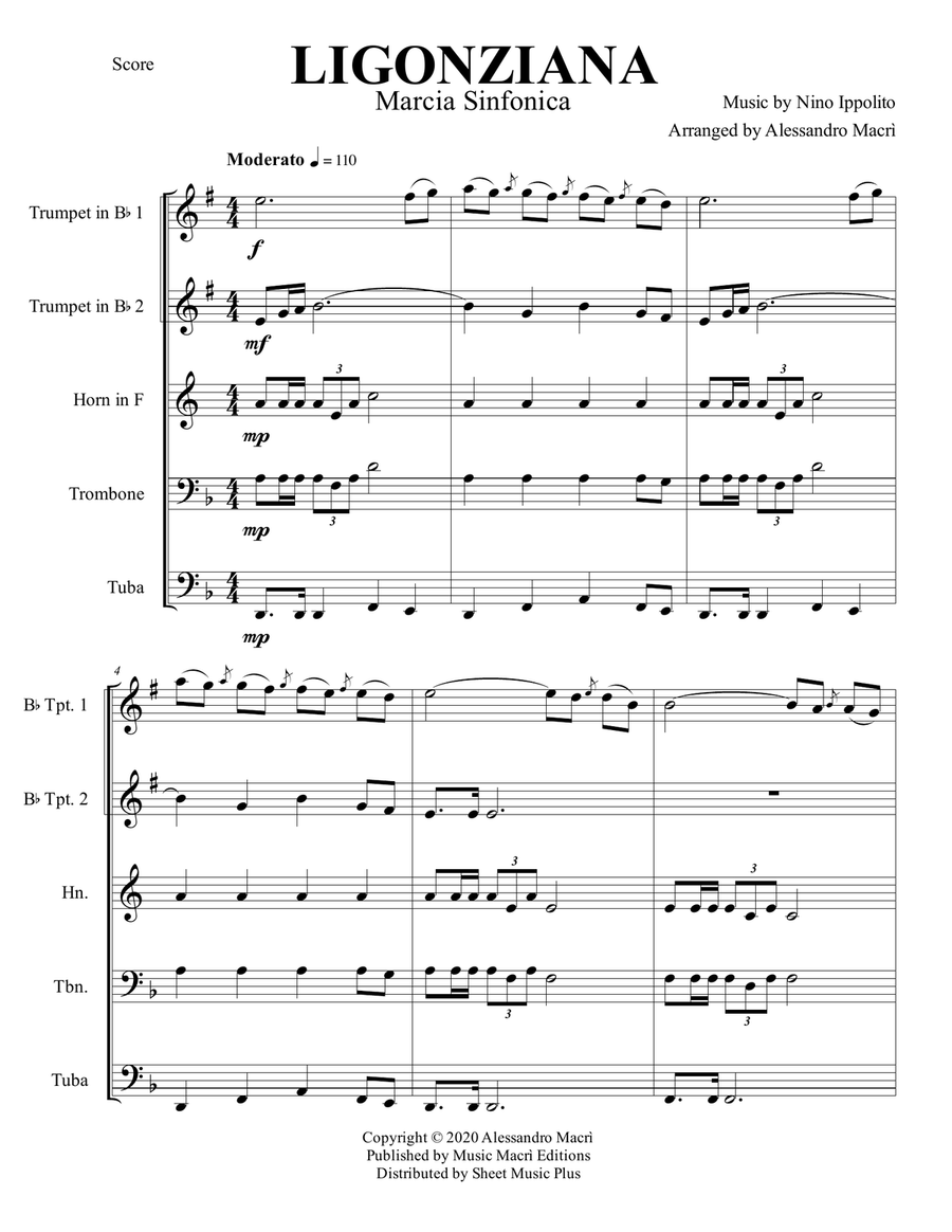 LIGONZIANA marcia sinfonica Brass Quintet scores gallery preview page 2