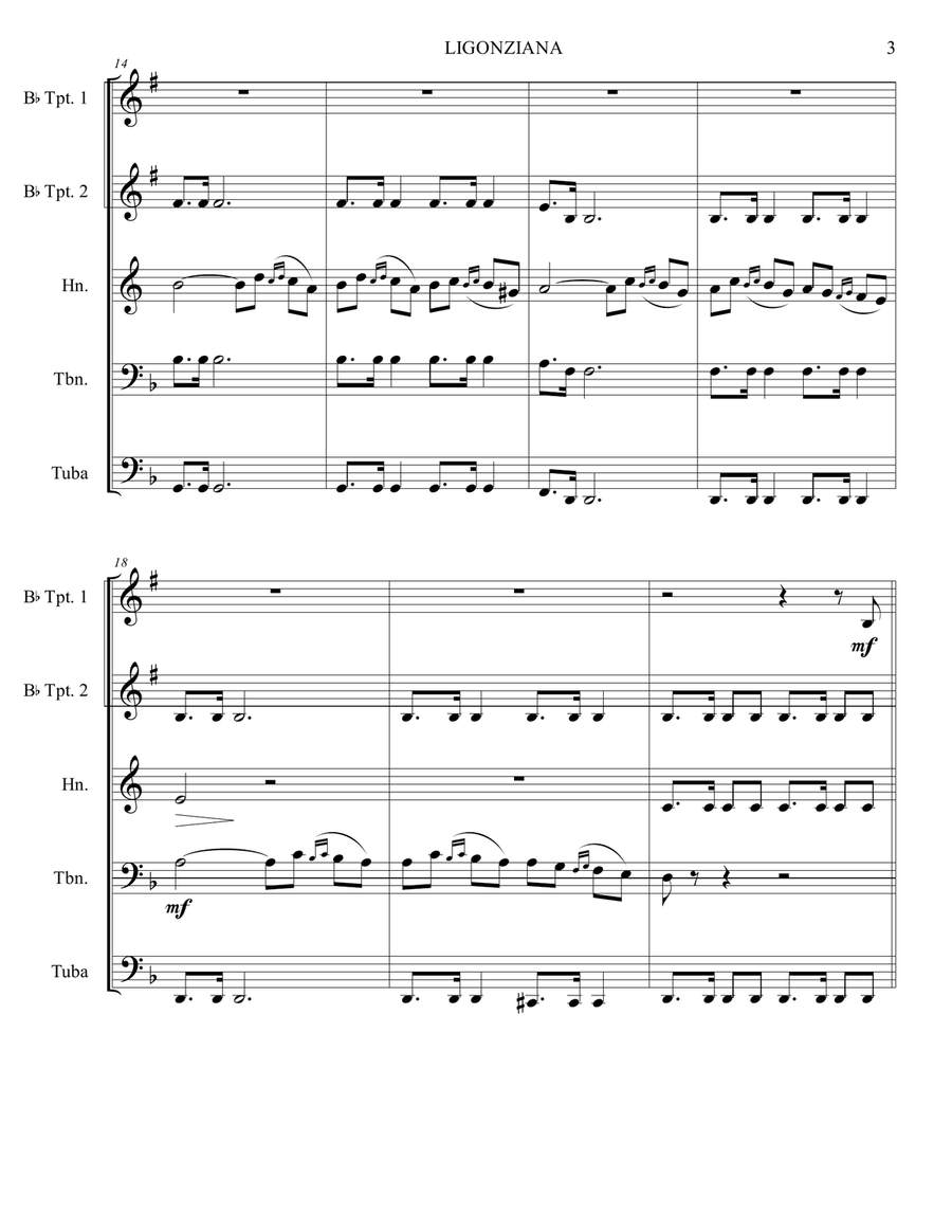 LIGONZIANA marcia sinfonica Brass Quintet scores gallery preview page 4