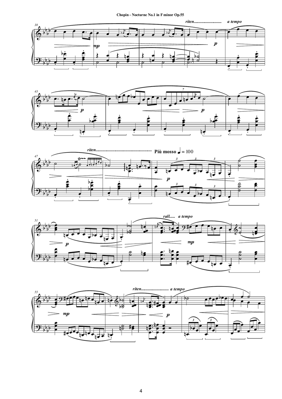 Chopin - Nocturne No.1 in F minor Op.55 for Piano Piano Solo scores gallery preview page 4
