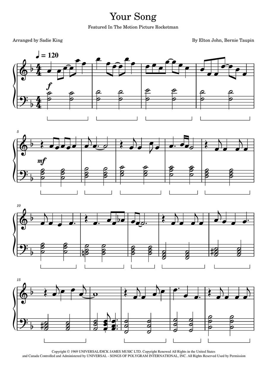 Your Song Your Song Piano Solo scores gallery preview page 1
