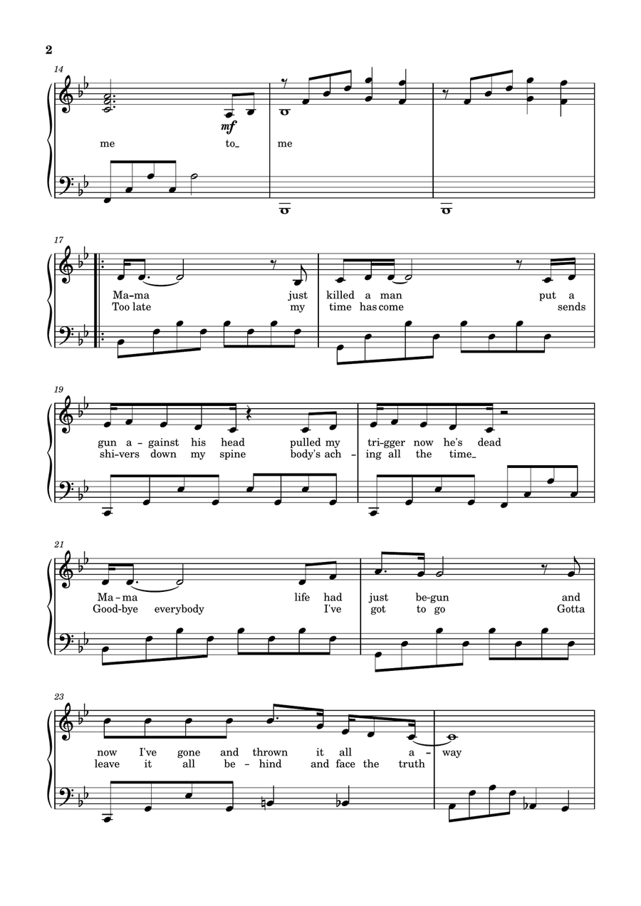 Bohemian Rhapsody Bohemian Rhapsody Piano Solo scores gallery preview page 2