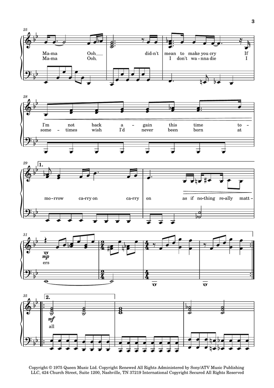 Bohemian Rhapsody Bohemian Rhapsody Piano Solo scores gallery preview page 3