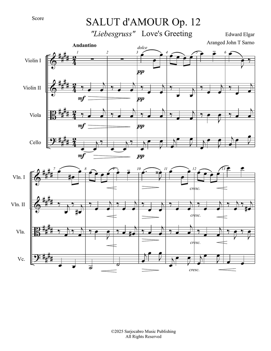Salut D'Amour String Quartet scores gallery preview page 1