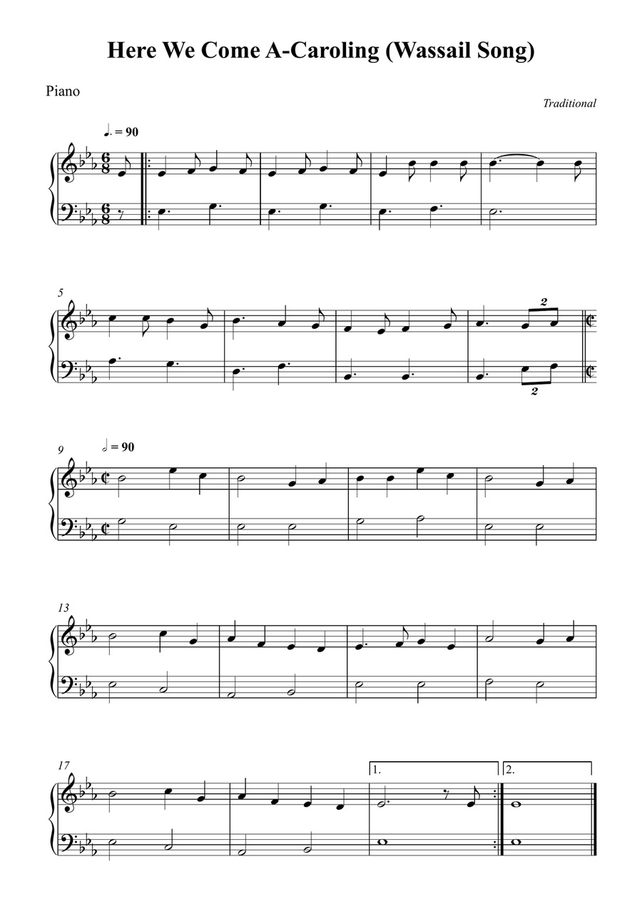 Here We Come A-Caroling (Wassail Song) Easy Piano scores gallery preview page 1