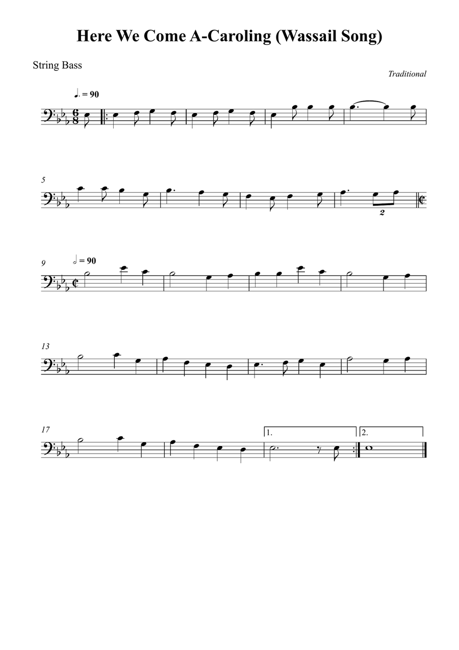 Here We Come A-Caroling (Wassail Song) Double Bass scores gallery preview page 1