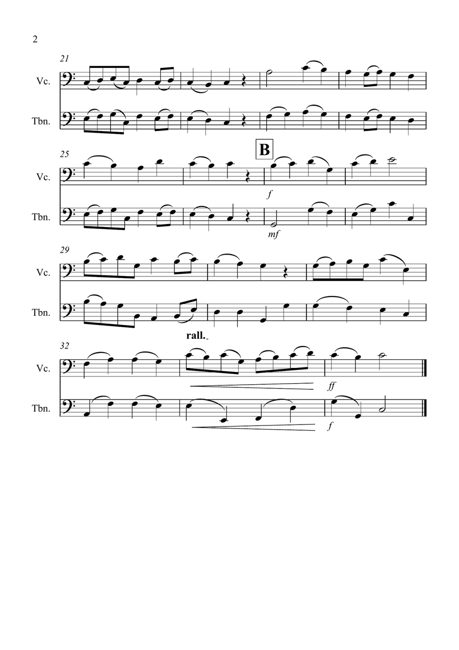 Christ The Lord is Risen Today for Cello and Trombone Duet Trombone Duet scores gallery preview page 2