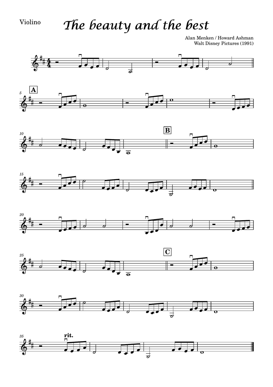Beauty And The Beast Beauty And The Beast Violin Solo scores gallery preview page 1