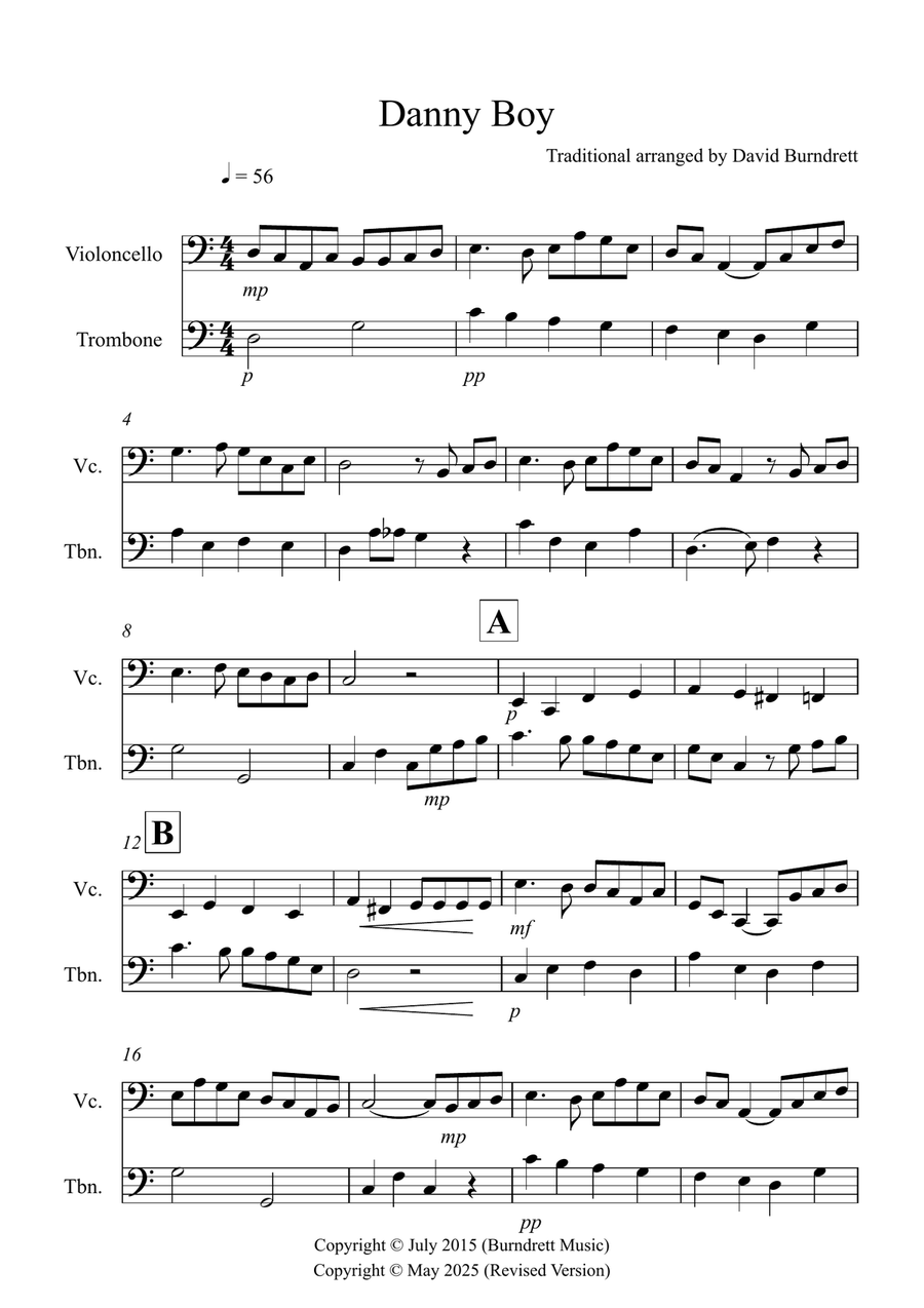 Danny Boy for Cello and Trombone Duet Trombone Duet scores gallery preview page 1