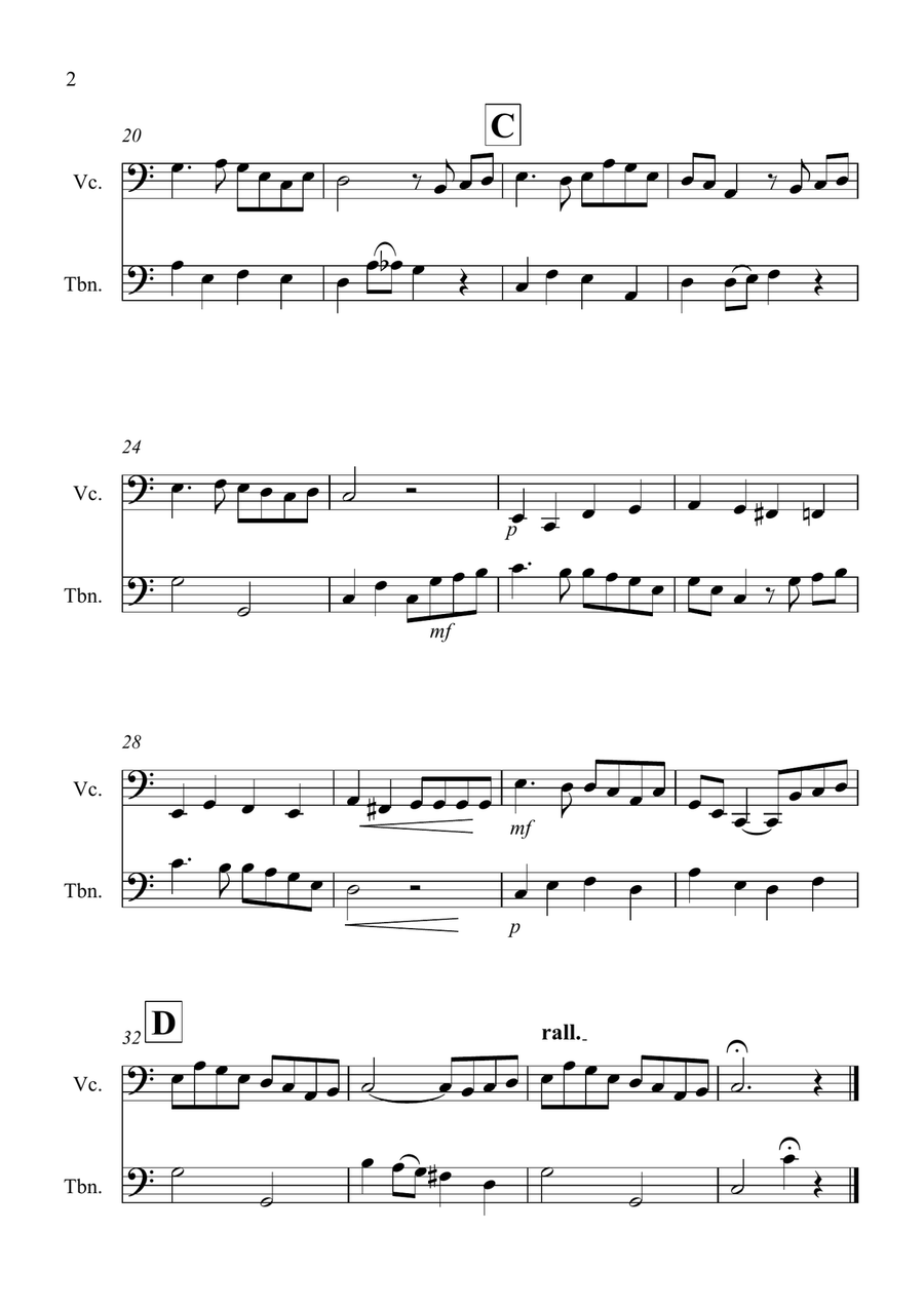 Danny Boy for Cello and Trombone Duet Trombone Duet scores gallery preview page 2