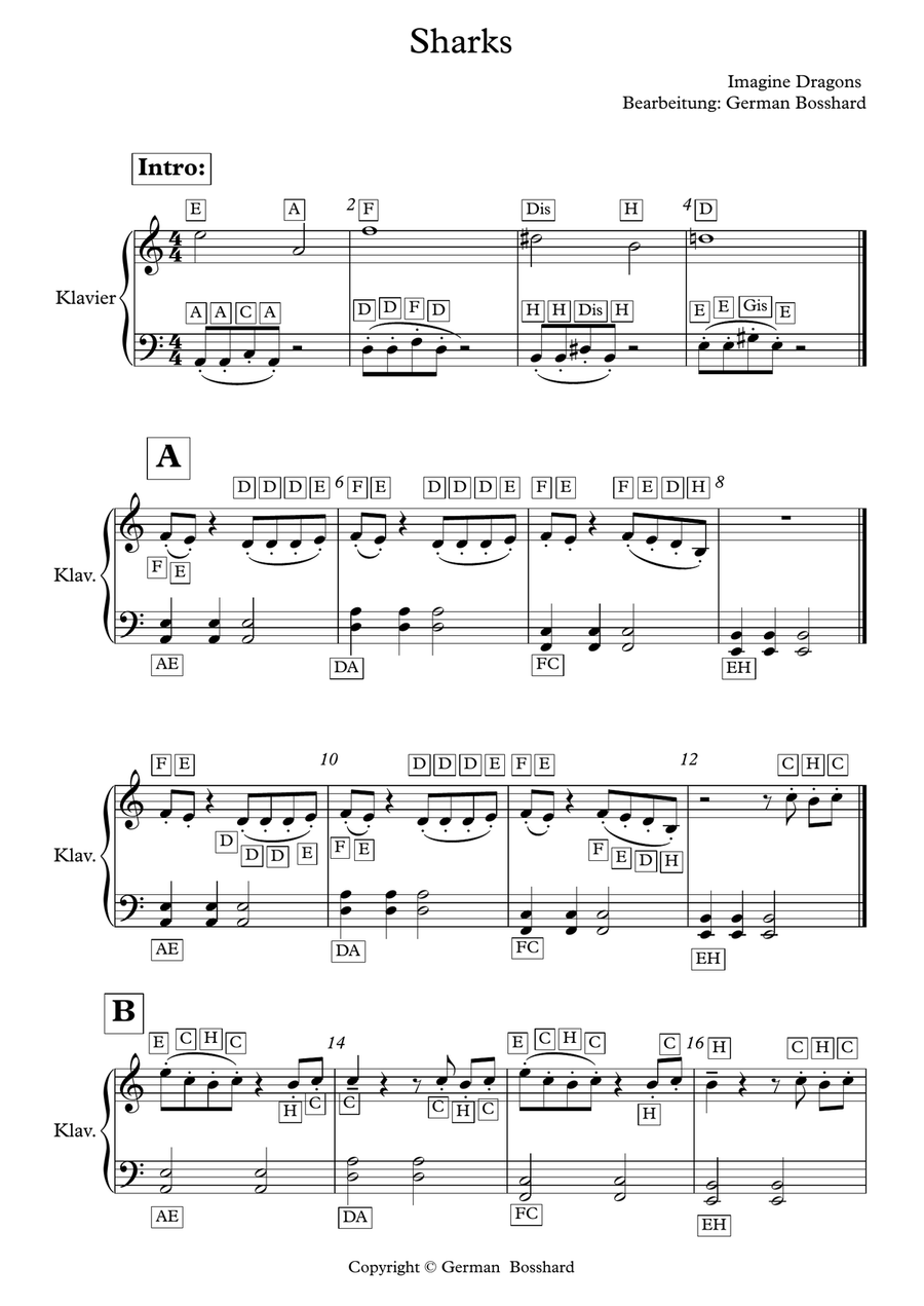 Sharks Sharks Easy Piano scores gallery preview page 1