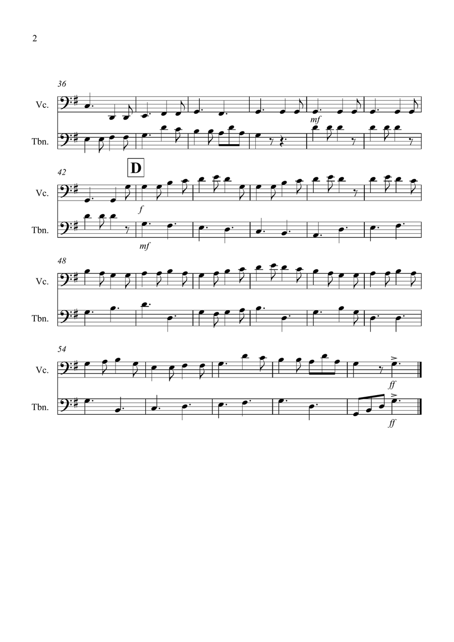 In Dulci Jubilo for Cello and Trombone Duet Trombone Duet scores gallery preview page 2